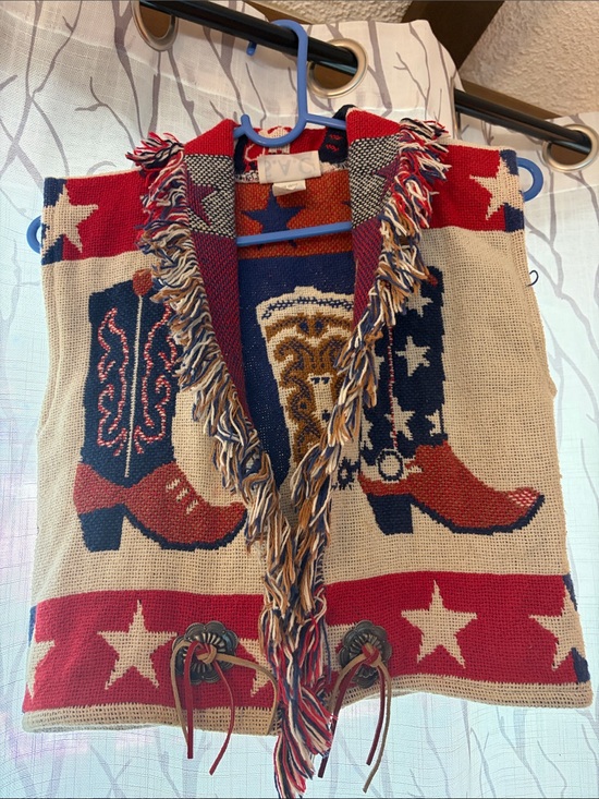 S.A.C. Sweaters - Vintage Patriotic Fringe Western Boot Knit Vest - Red, White & Blue